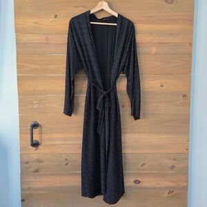 Eileen Fisher Black Sparkle Dot Long Cardigan Kimono Duster Open Front M